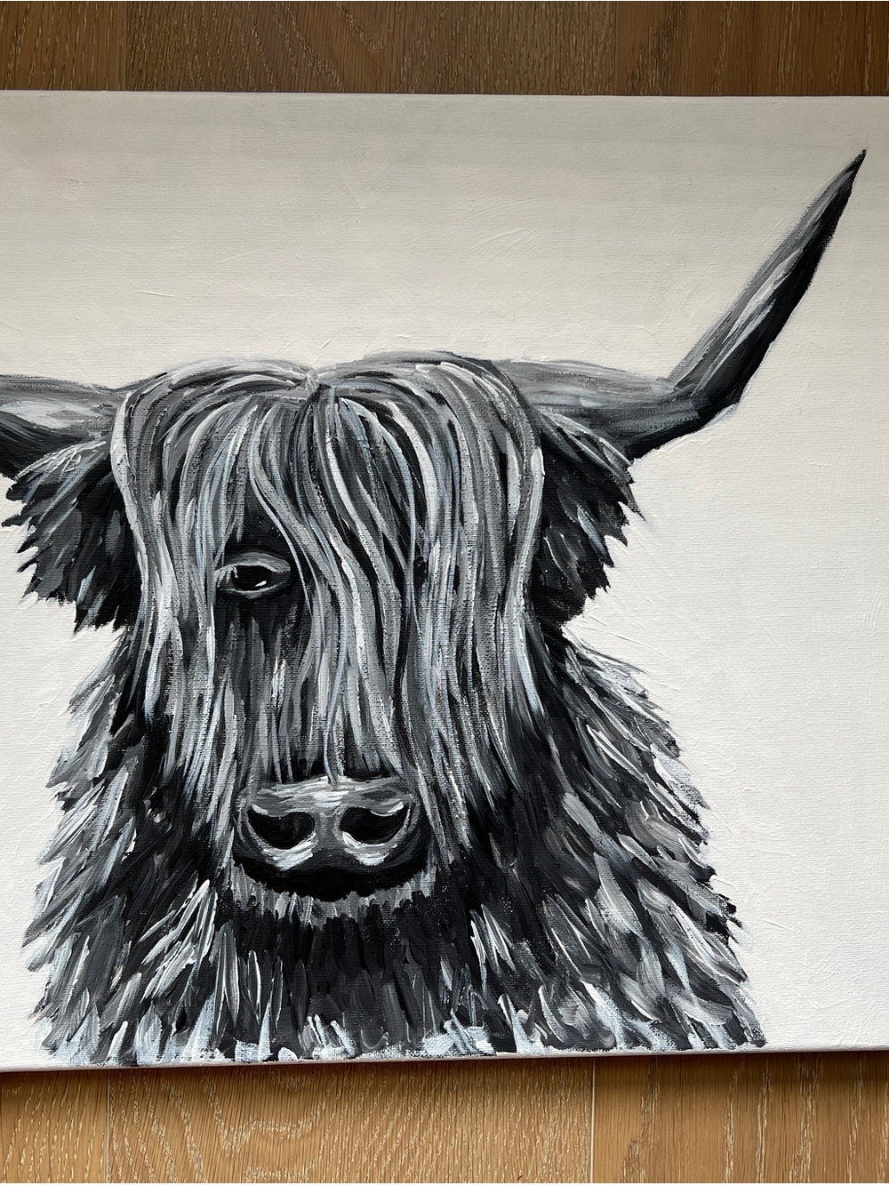 Black and White Highland Cow Canvas Original Art Painting on canvas